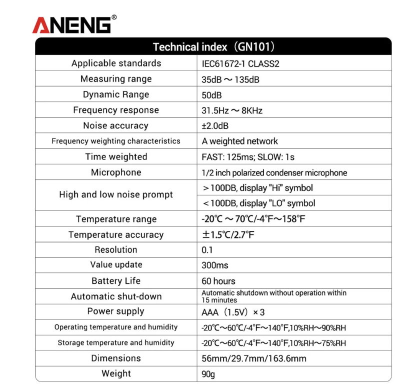 ANENG GN101 Digital Noise Meter